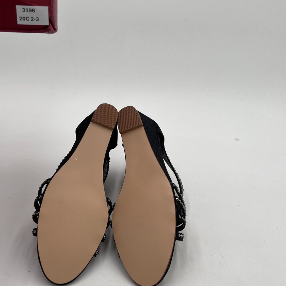 YDN Black Wedge Glitter Open Toe Rhinestones Cross Over Straps Mid Heel Sandals - Picture 8 of 8